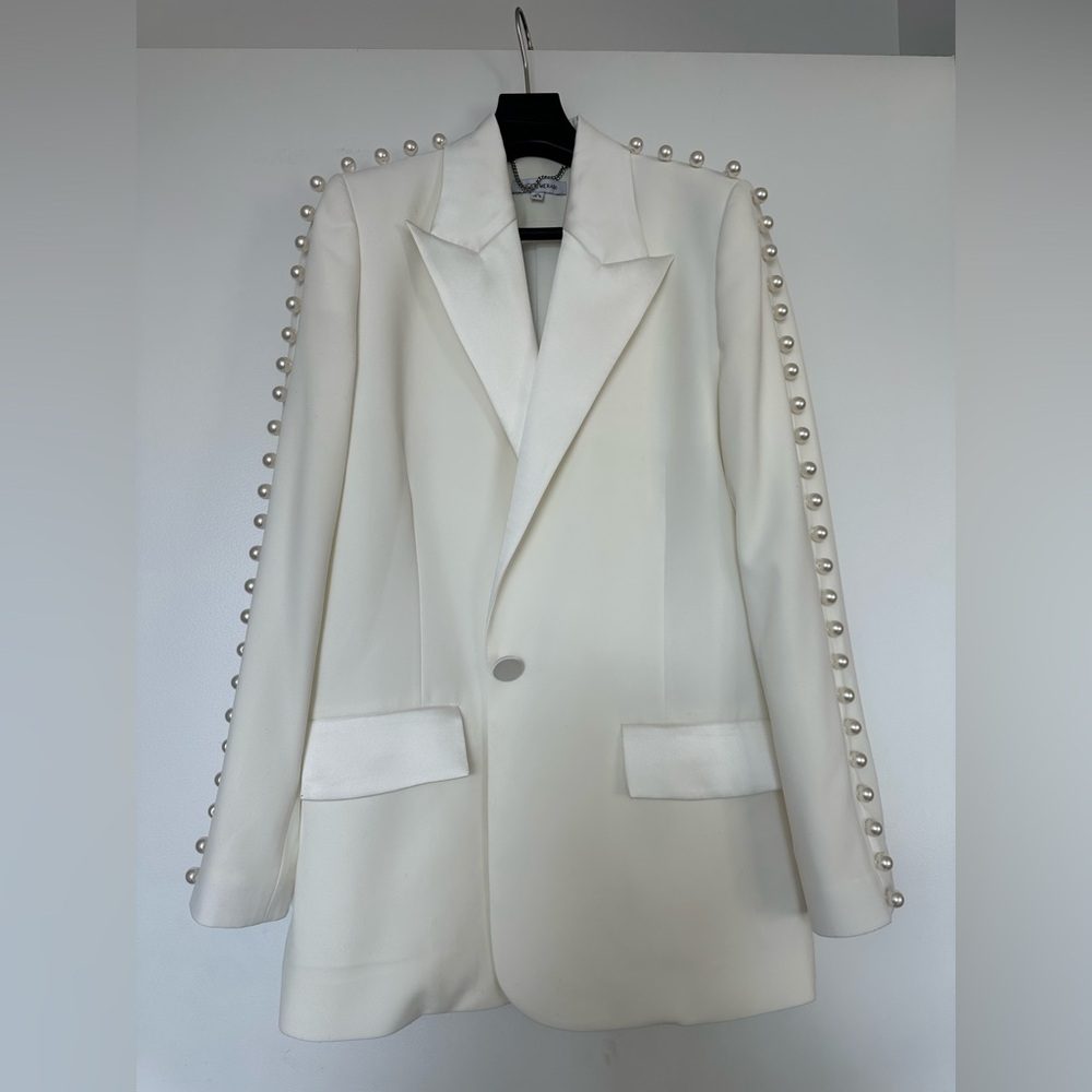 NADINE MERABI Charlotte White Embellished Blazer - Picture 11 of 13